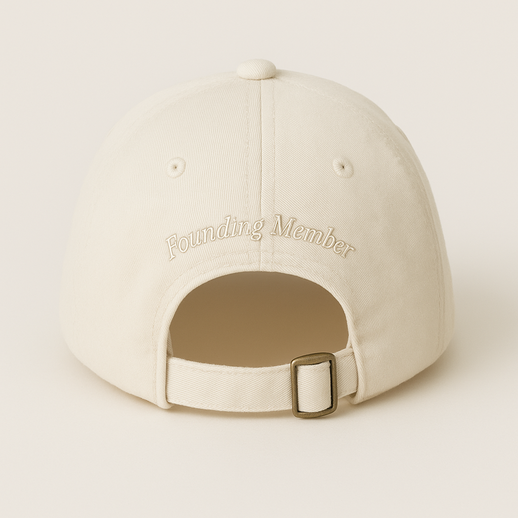 The Hat back view showing Founding Member embroidery — womens golf hat detail | Nineteenth Society