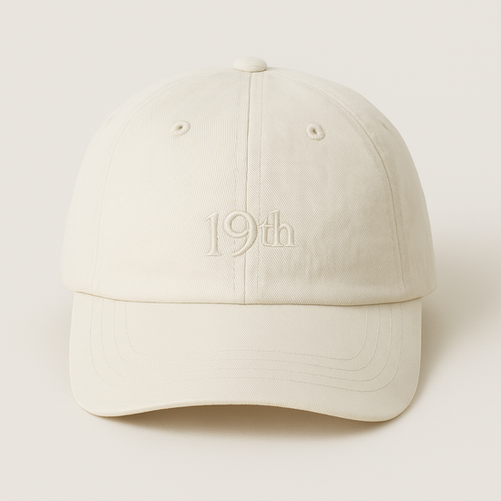 The Hat in ecru with tonal 19th embroidery on front panel — womens golf hat | Nineteenth Society