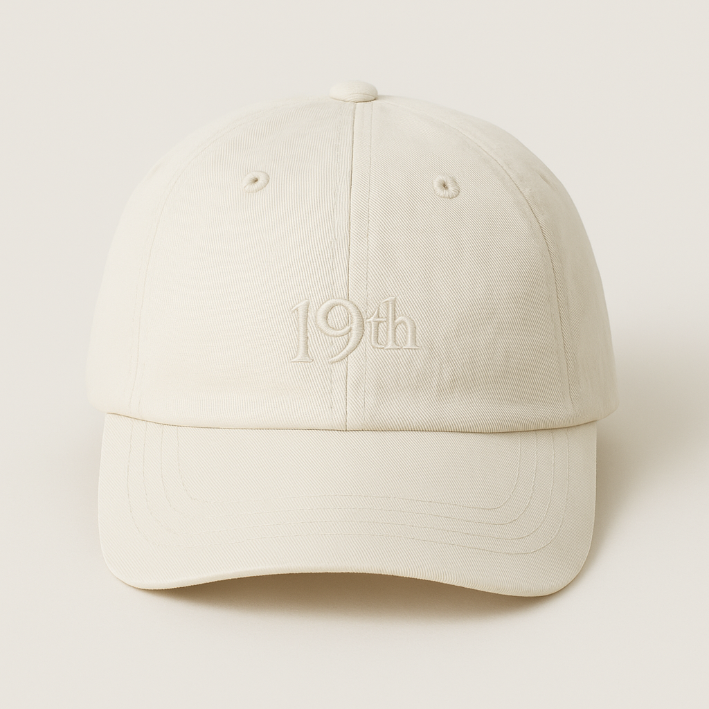 The Hat in ecru with tonal 19th embroidery on front panel — womens golf hat | Nineteenth Society