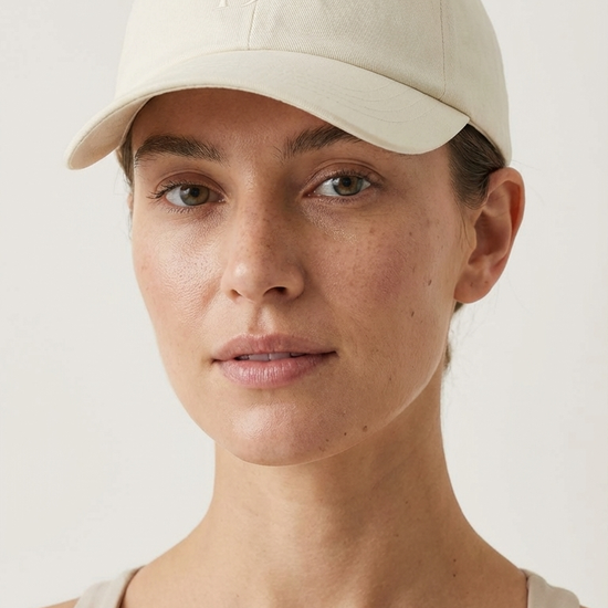 The Hat in ecru tonal with 19th embroidery — womens golf hat front view | Nineteenth Society