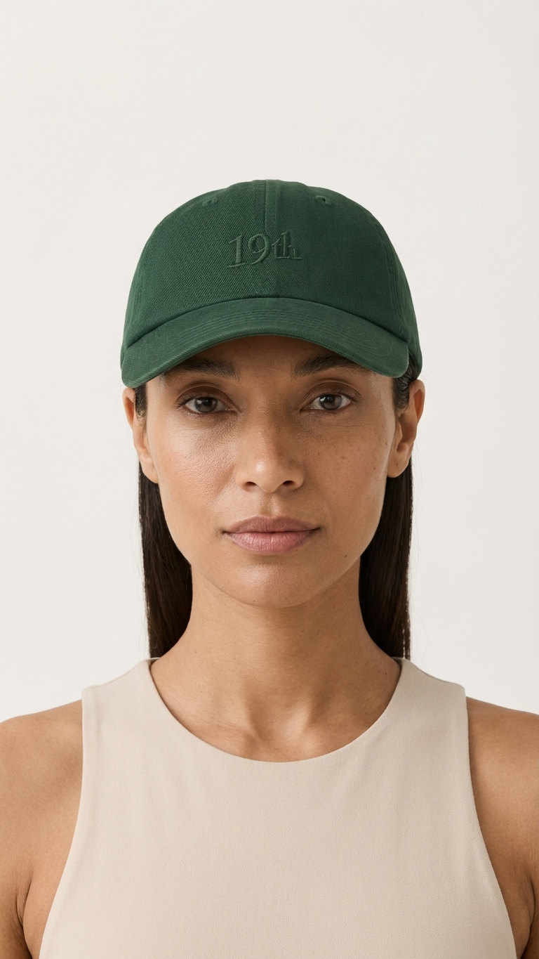 The Hat in heritage green worn by model — womens golf hat front view | Nineteenth Society