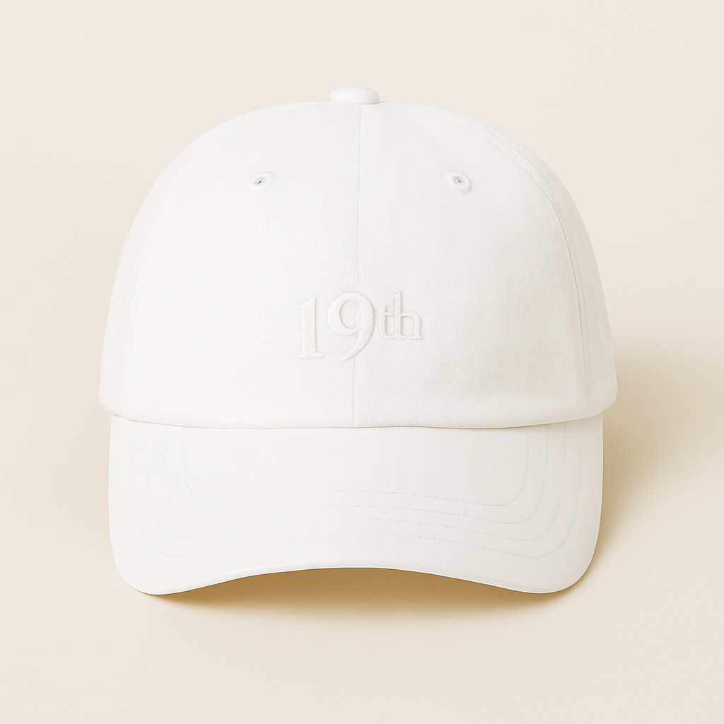 The Hat in white with tonal 19th embroidery — womens golf hat white colourway | Nineteenth Society