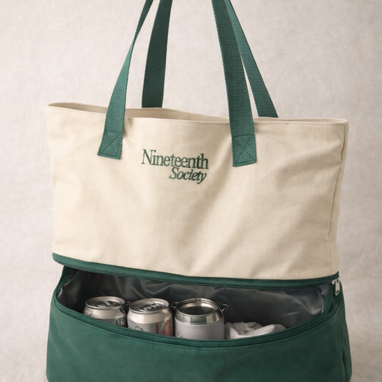 The Round Bag with cooler base open showing drink storage — womens golf tote | Nineteenth Society