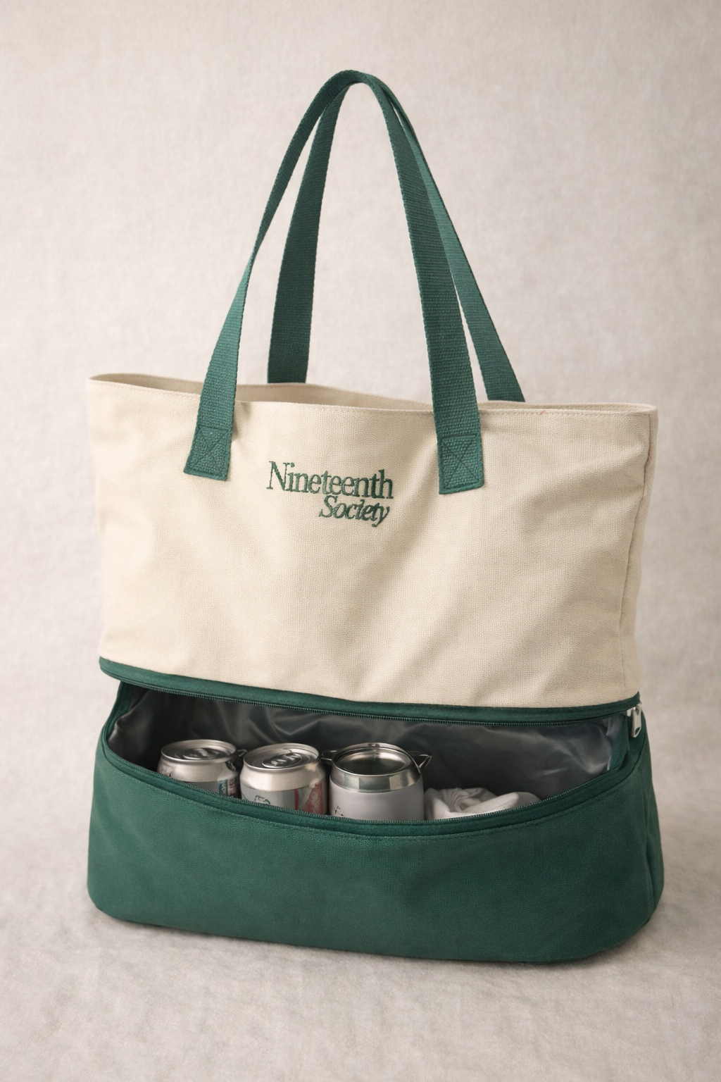 The Round Bag with cooler base open showing drink storage — womens golf tote | Nineteenth Society